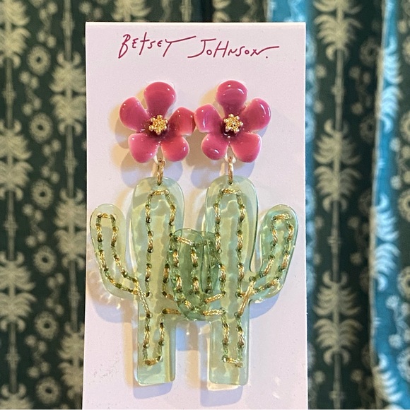 Betsey Johnson Hola To Love Cactus Flower Statement Post Earrings NWT - Picture 9 of 9